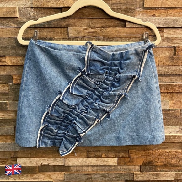 Zara Dresses & Skirts - Zara Denim Mini Skirt with Stitched Ruffles